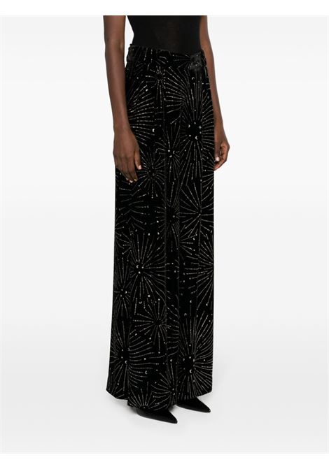 Black crystal-embellished velvet-finish palazzo trousers - women BLAZÉ MILANO | LPA01COR0001